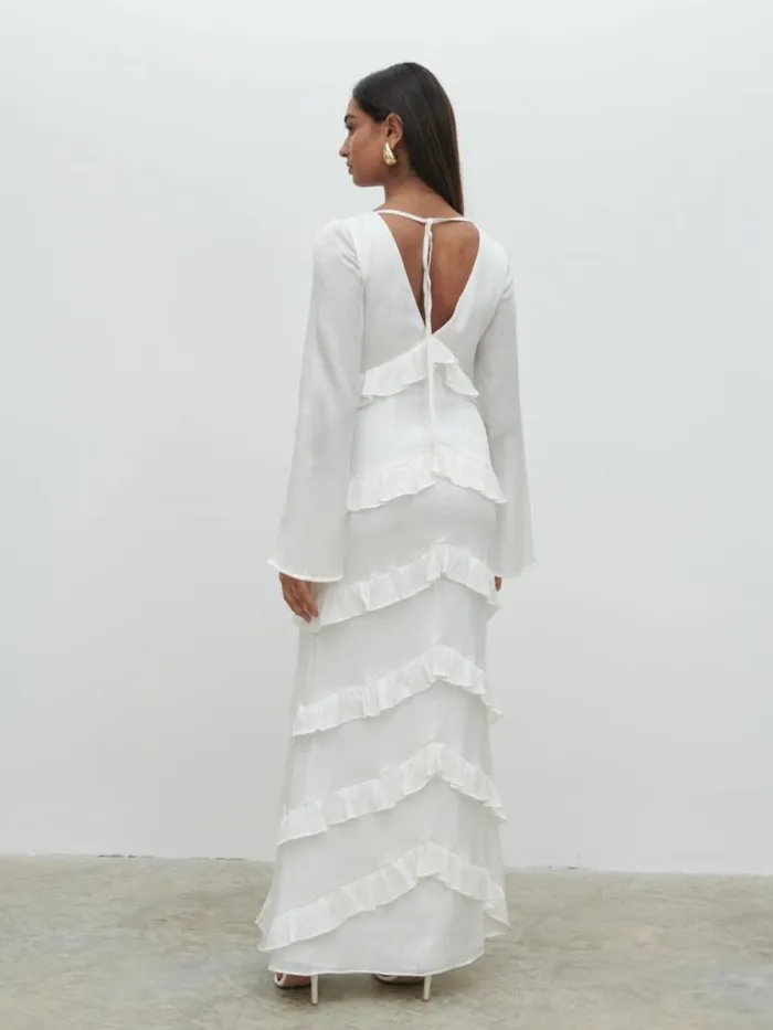 Pretty Lavish Hen Do Paige Ruffle Metallic Maxi Dress White 8211 Women