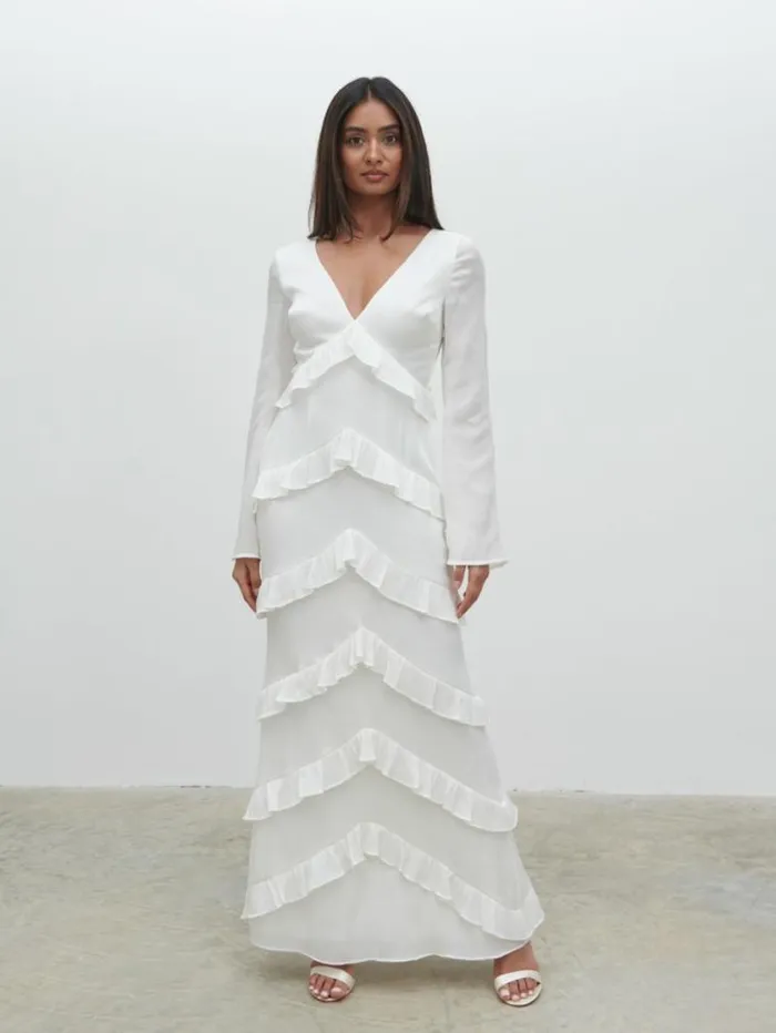 Pretty Lavish Hen Do Paige Ruffle Metallic Maxi Dress White 8211 Women