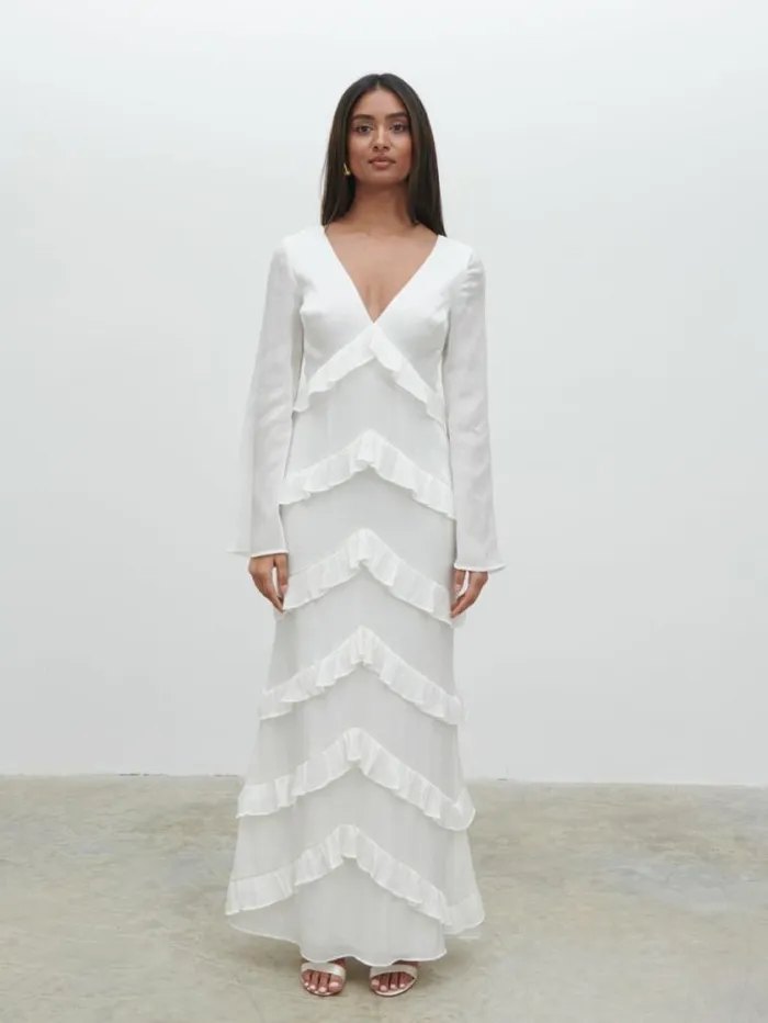 Pretty Lavish Hen Do Paige Ruffle Metallic Maxi Dress White 8211 Women