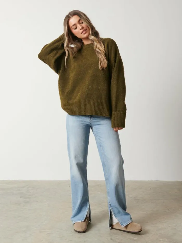 Pretty Lavish Knitwear Camille Oversized Borg Jumper Olive 8211 Women
