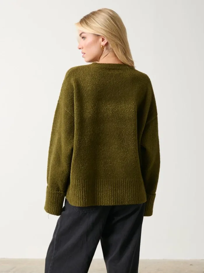 Pretty Lavish Knitwear Camille Oversized Borg Jumper Olive 8211 Women