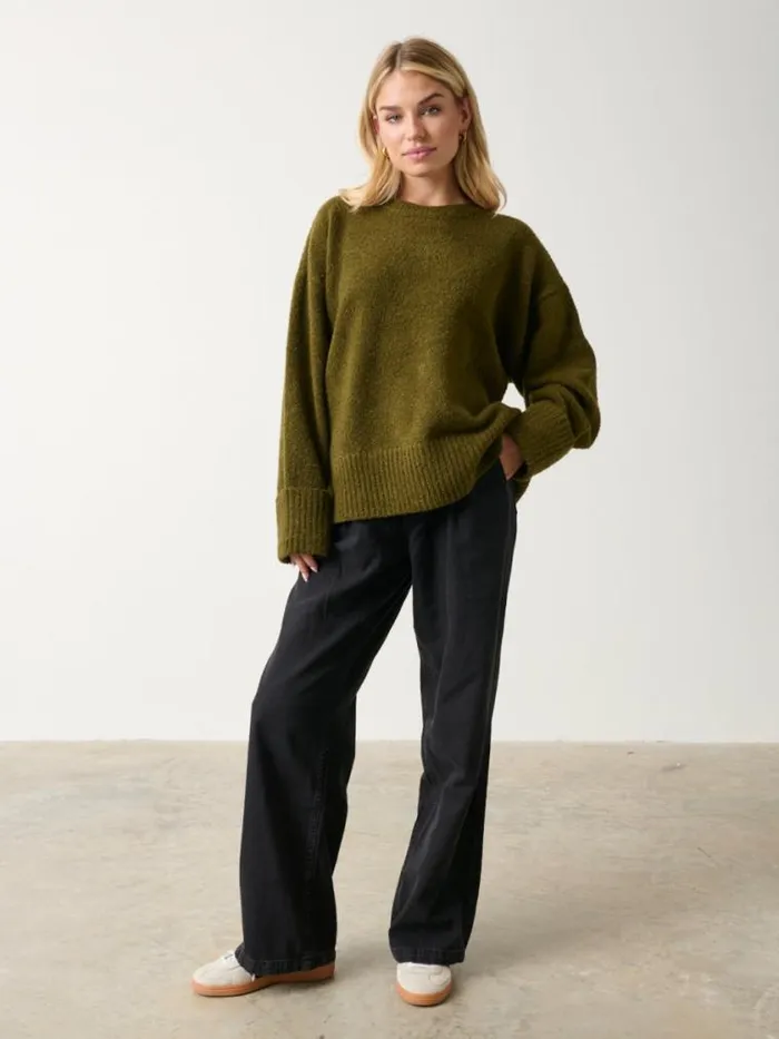 Pretty Lavish Knitwear Camille Oversized Borg Jumper Olive 8211 Women