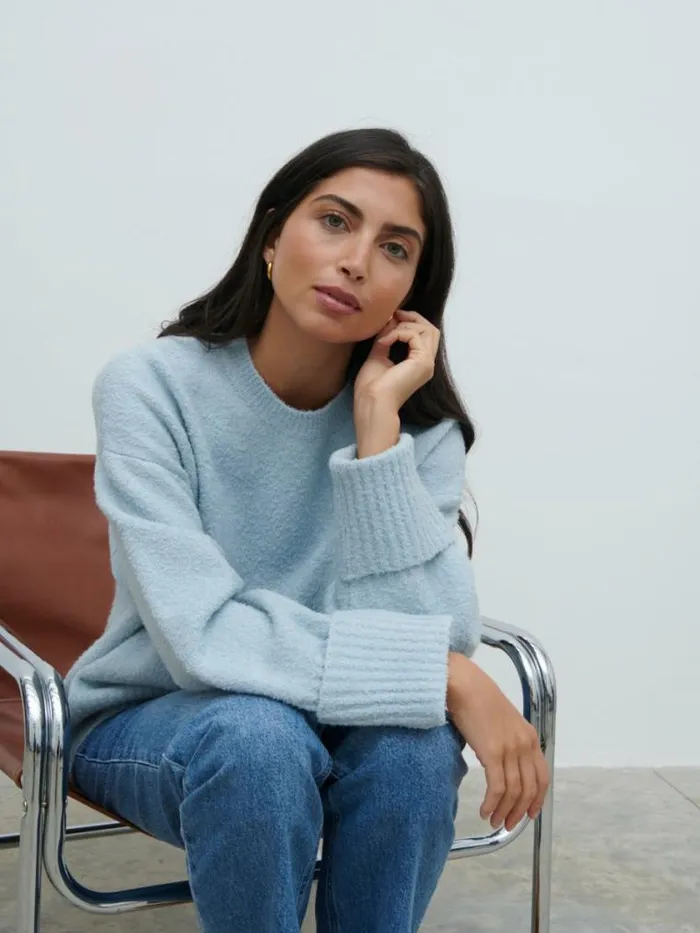 Pretty Lavish Knitwear Camille Oversized Borg Knit Jumper Pale Blue 8211 Women