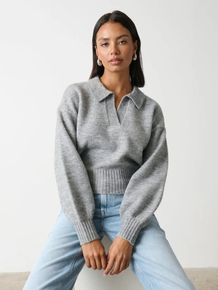 Pretty Lavish Knitwear Cruz Cropped Jumper Grey 8211 Women