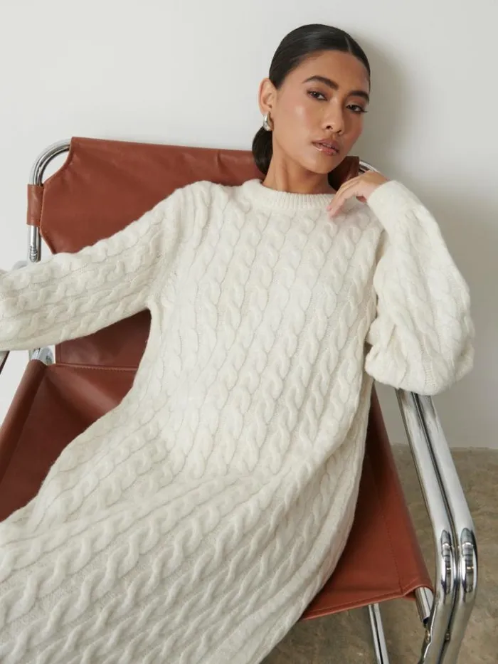 Pretty Lavish Knitwear Elisha Cable Knit Midaxi Dress Cream 8211 Women