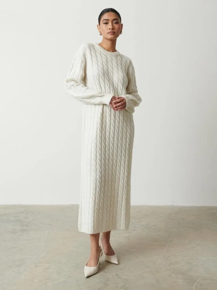 Pretty Lavish Knitwear Elisha Cable Knit Midaxi Dress Cream 8211 Women