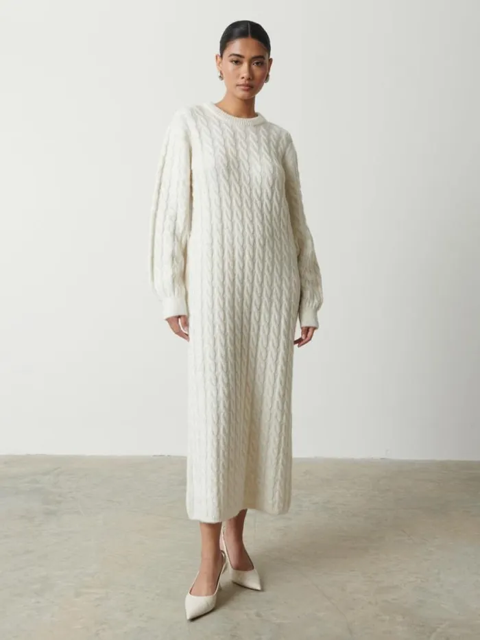 Pretty Lavish Knitwear Elisha Cable Knit Midaxi Dress Cream 8211 Women