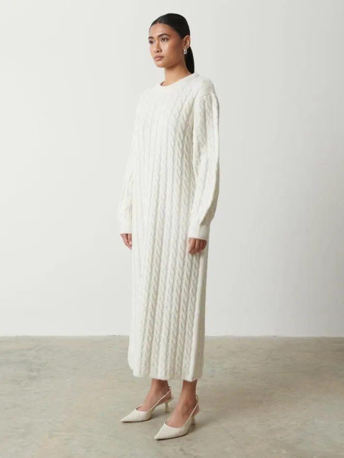 Pretty Lavish Knitwear Elisha Cable Knit Midaxi Dress Cream 8211 Women