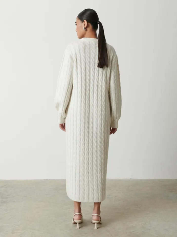 Pretty Lavish Knitwear Elisha Cable Knit Midaxi Dress Cream 8211 Women