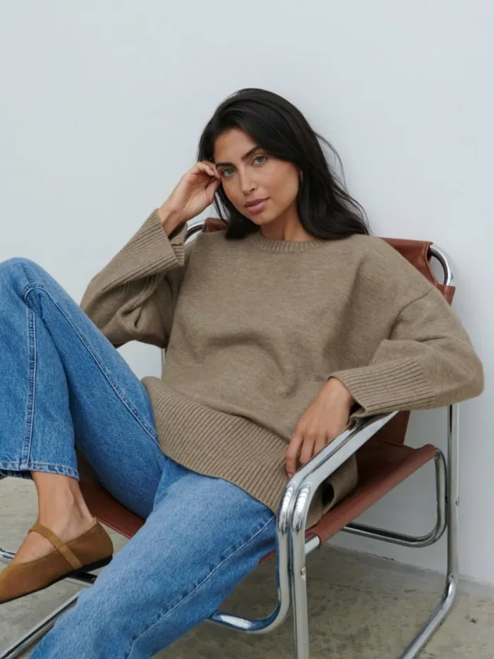 Pretty Lavish Knitwear Finnity Slouchy Crew Neck Knit Jumper Light Brown 8211 Women