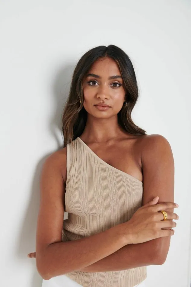 Pretty Lavish Knitwear Jamison One Shoulder Knit Top Beige 8211 Women