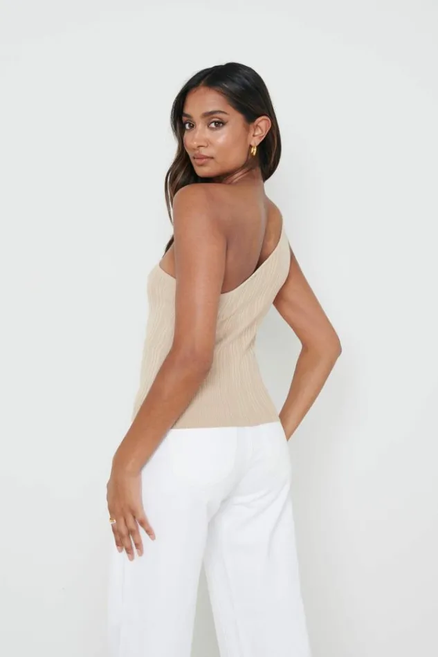 Pretty Lavish Knitwear Jamison One Shoulder Knit Top Beige 8211 Women