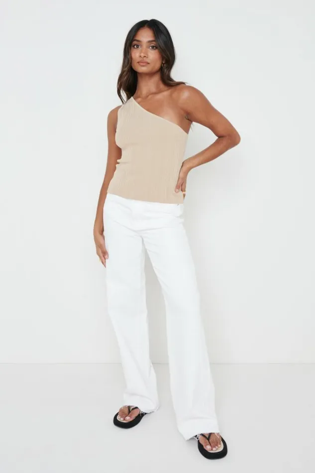 Pretty Lavish Knitwear Jamison One Shoulder Knit Top Beige 8211 Women