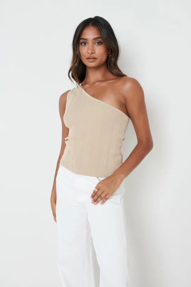 Pretty Lavish Knitwear Jamison One Shoulder Knit Top Beige 8211 Women