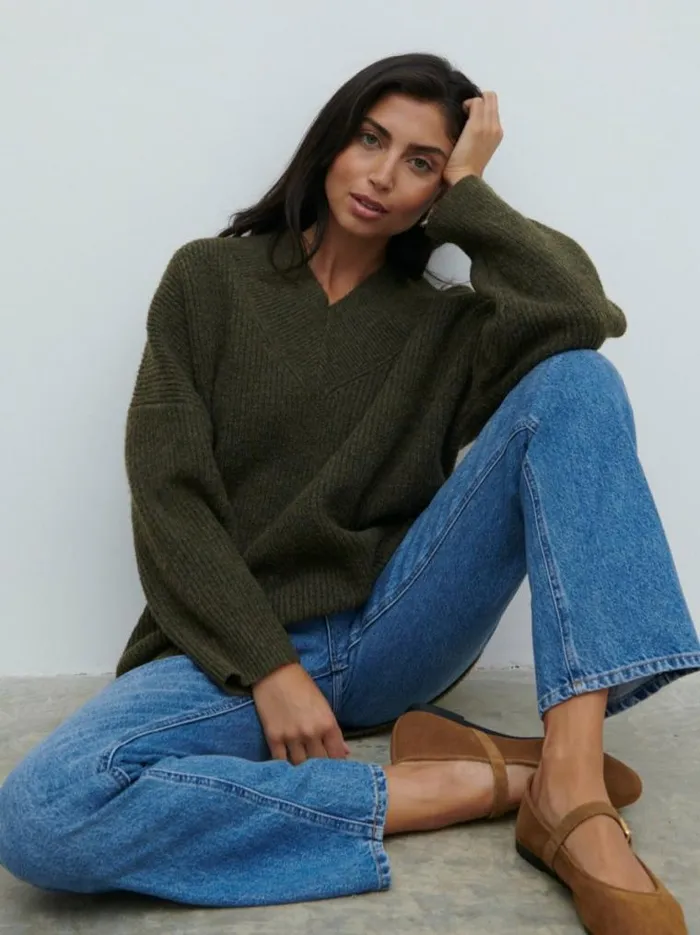Pretty Lavish Knitwear Jovie Oversized Rib Knit Jumper Olive 8211 Women