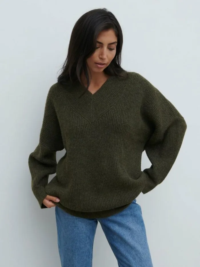 Pretty Lavish Knitwear Jovie Oversized Rib Knit Jumper Olive 8211 Women