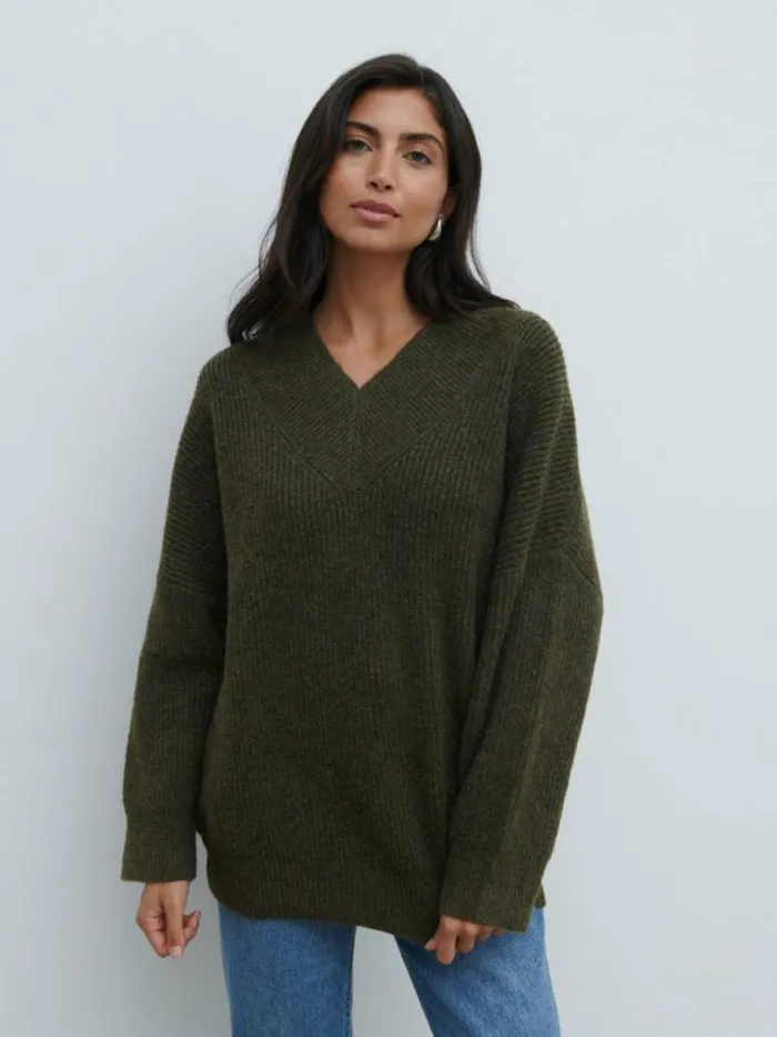 Pretty Lavish Knitwear Jovie Oversized Rib Knit Jumper Olive 8211 Women