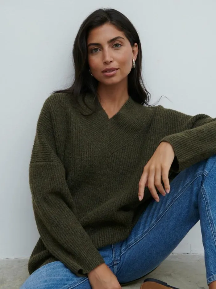 Pretty Lavish Knitwear Jovie Oversized Rib Knit Jumper Olive 8211 Women