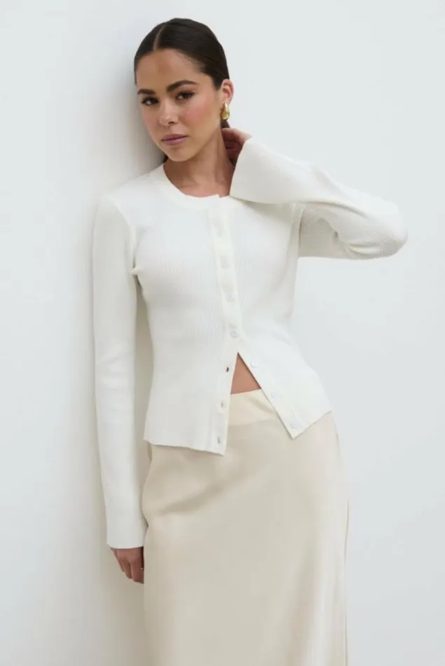 Pretty Lavish Knitwear Lacey Button Down Top Cream 8211 Women