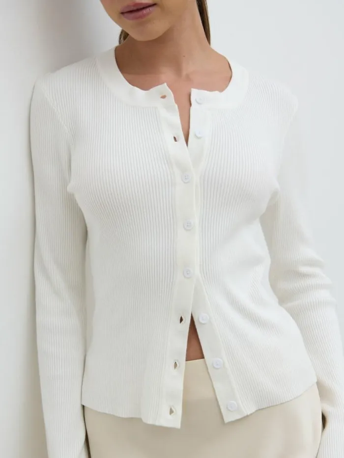 Pretty Lavish Knitwear Lacey Button Down Top Cream 8211 Women