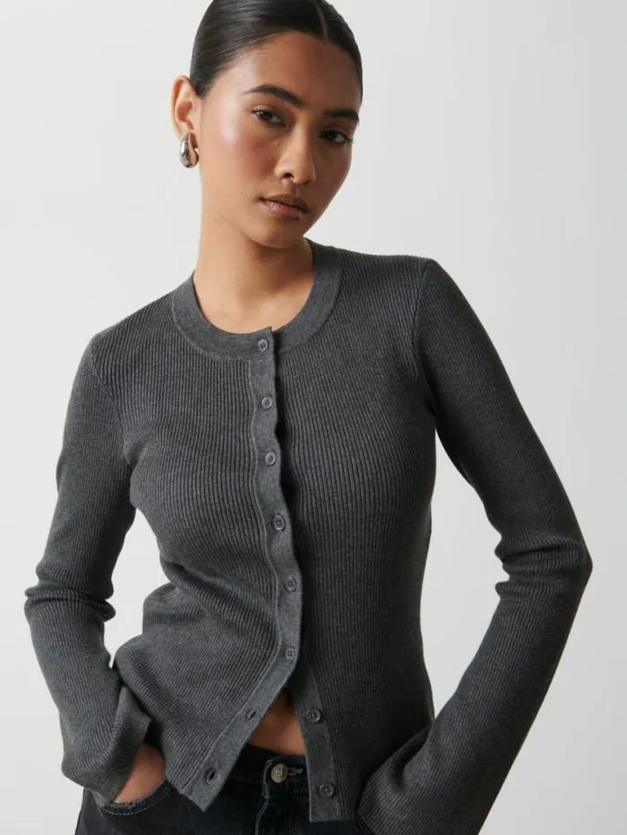 Pretty Lavish Knitwear Lacey Button Down Top Grey 8211 Women