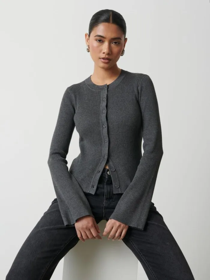 Pretty Lavish Knitwear Lacey Button Down Top Grey 8211 Women