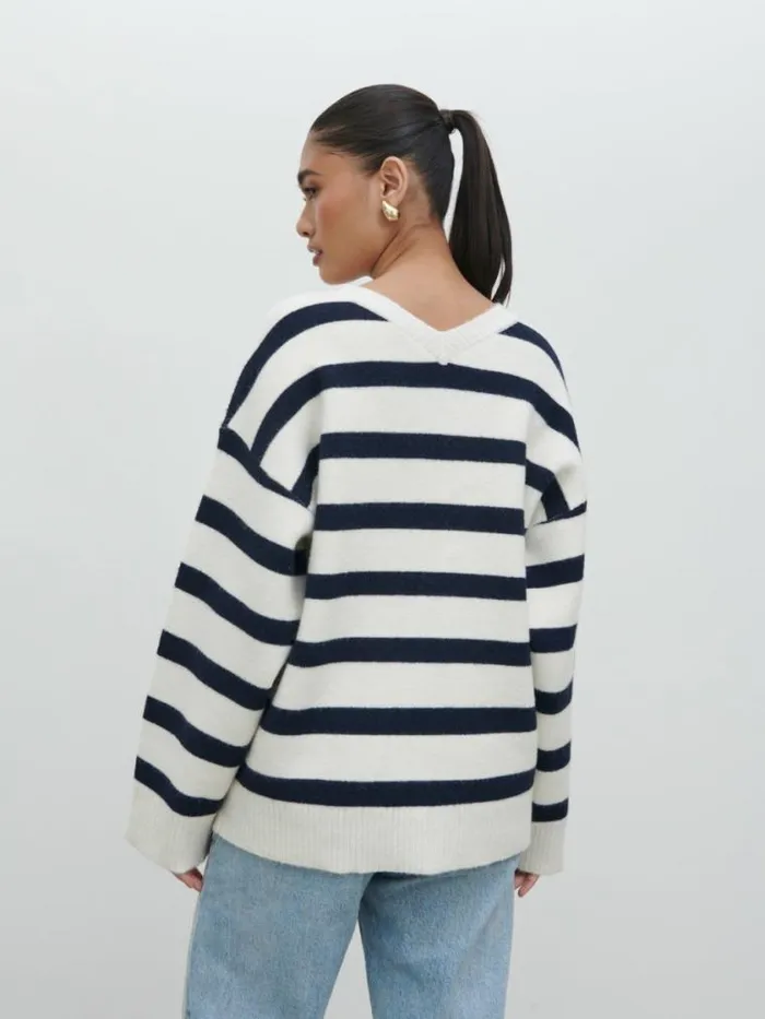 Pretty Lavish Knitwear Makai Oversized Cardigan Cream And Navy Stripe 8211 Women