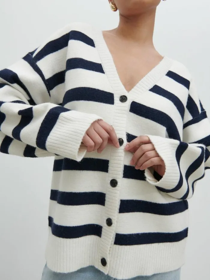 Pretty Lavish Knitwear Makai Oversized Cardigan Cream And Navy Stripe 8211 Women