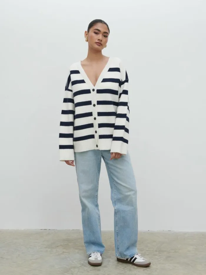 Pretty Lavish Knitwear Makai Oversized Cardigan Cream And Navy Stripe 8211 Women