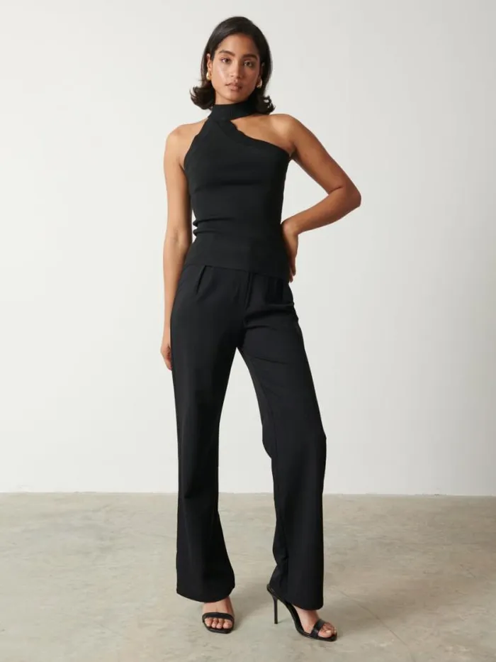 Pretty Lavish Knitwear Mia Turtle Neck Asymmetric Knit Top Black 8211 Women
