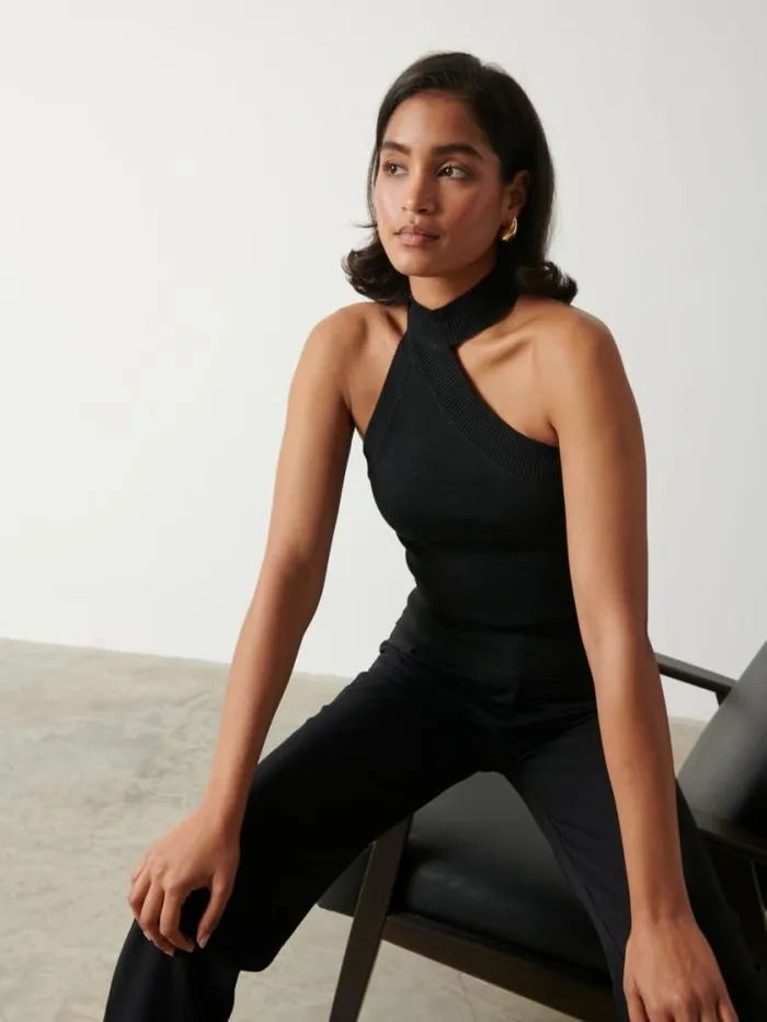 Pretty Lavish Knitwear Mia Turtle Neck Asymmetric Knit Top Black 8211 Women