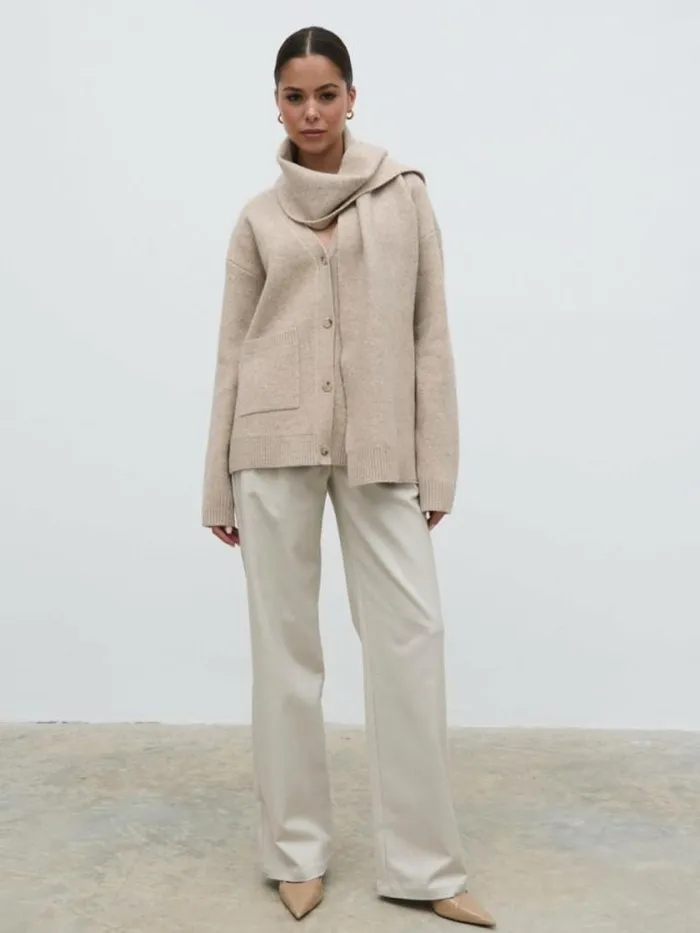 Pretty Lavish Knitwear Murphy Cardigan Knit Scarf Set Beige 8211 Women