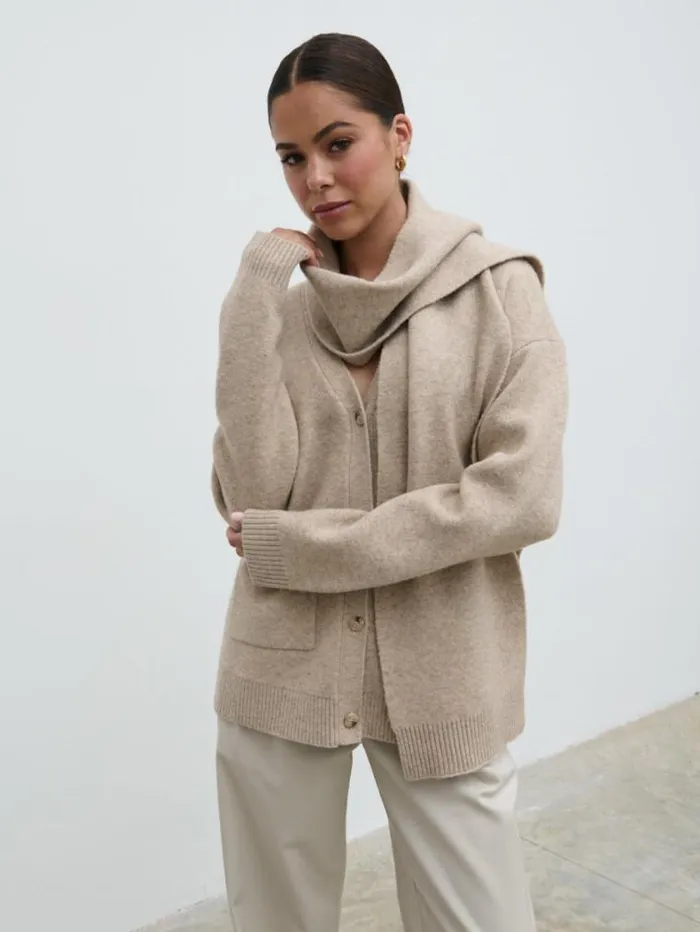 Pretty Lavish Knitwear Murphy Cardigan Knit Scarf Set Beige 8211 Women