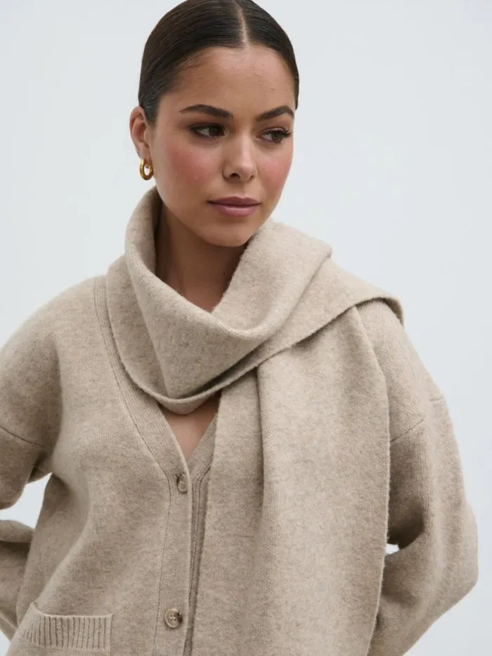 Pretty Lavish Knitwear Murphy Cardigan Knit Scarf Set Beige 8211 Women