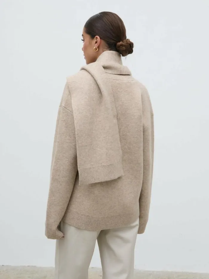 Pretty Lavish Knitwear Murphy Cardigan Knit Scarf Set Beige 8211 Women