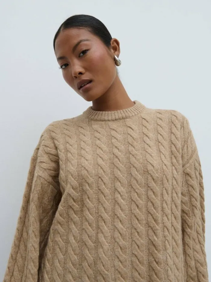 Pretty Lavish Knitwear Palmer Cable Knit Jumper With Scarf Light Brown 8211 Women