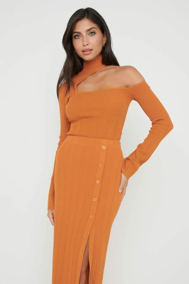 Pretty Lavish Knitwear Presley High Neck Cut Out Knit Top Orange 8211 Women