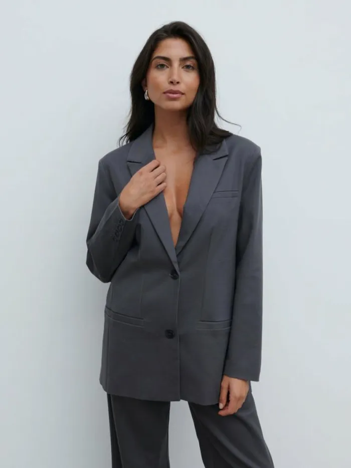 Pretty Lavish Outerwear Brady Oversized Boxy Blazer Grey 8211 Women