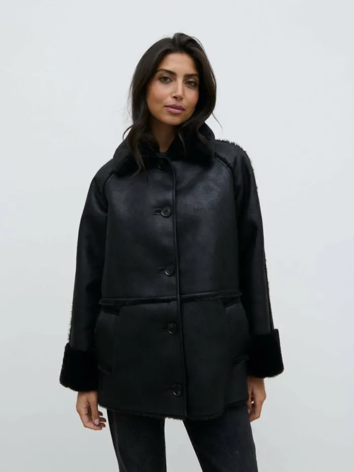 Pretty Lavish Outerwear Sawyer Aviator Coat Black 8211 Women