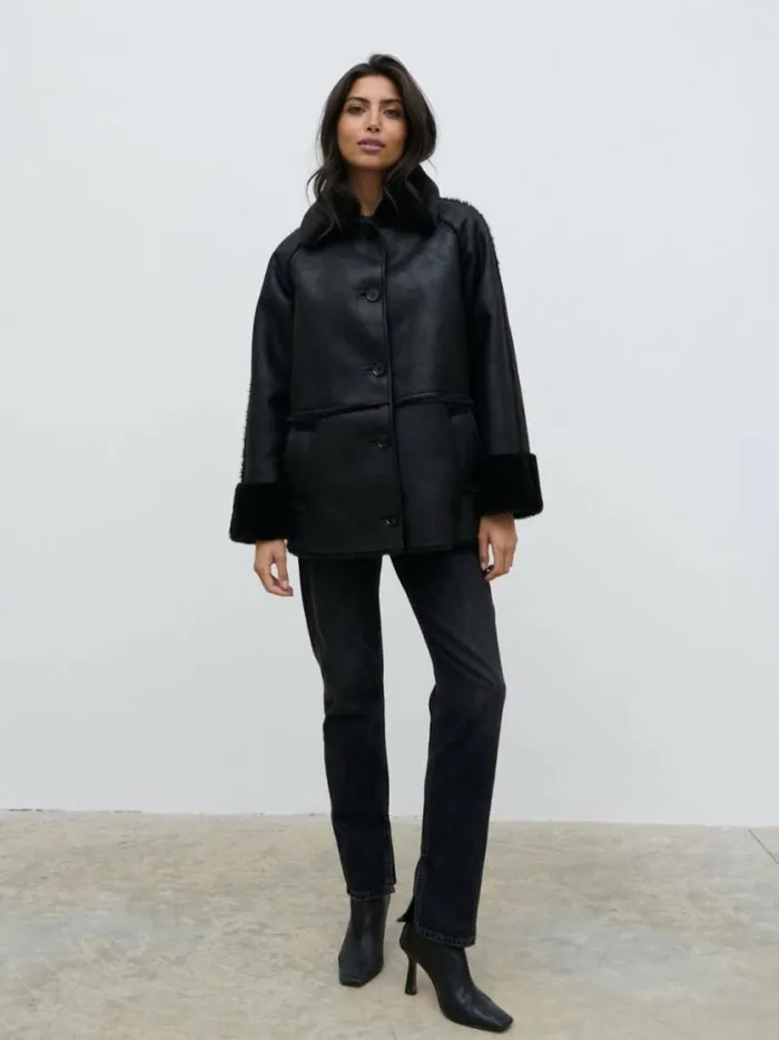 Pretty Lavish Outerwear Sawyer Aviator Coat Black 8211 Women