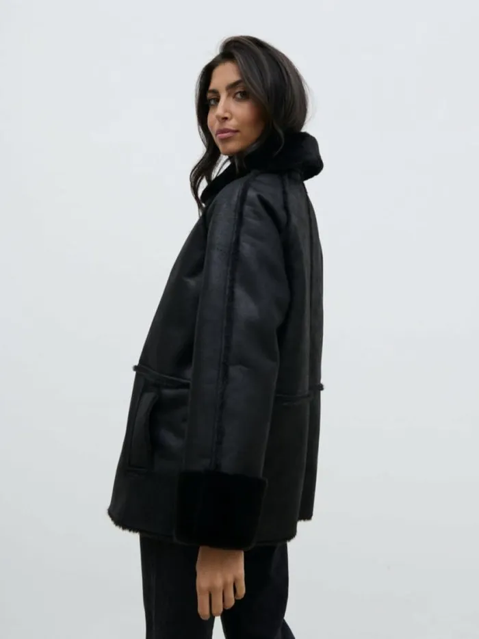 Pretty Lavish Outerwear Sawyer Aviator Coat Black 8211 Women