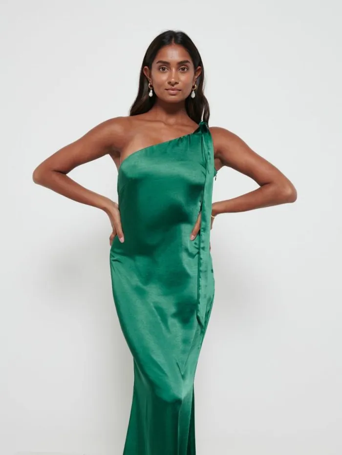 Pretty Lavish Satin Bridesmaid Dresses Amelia Tie Maxi Bridesmaid Dress Emerald 8211 Women