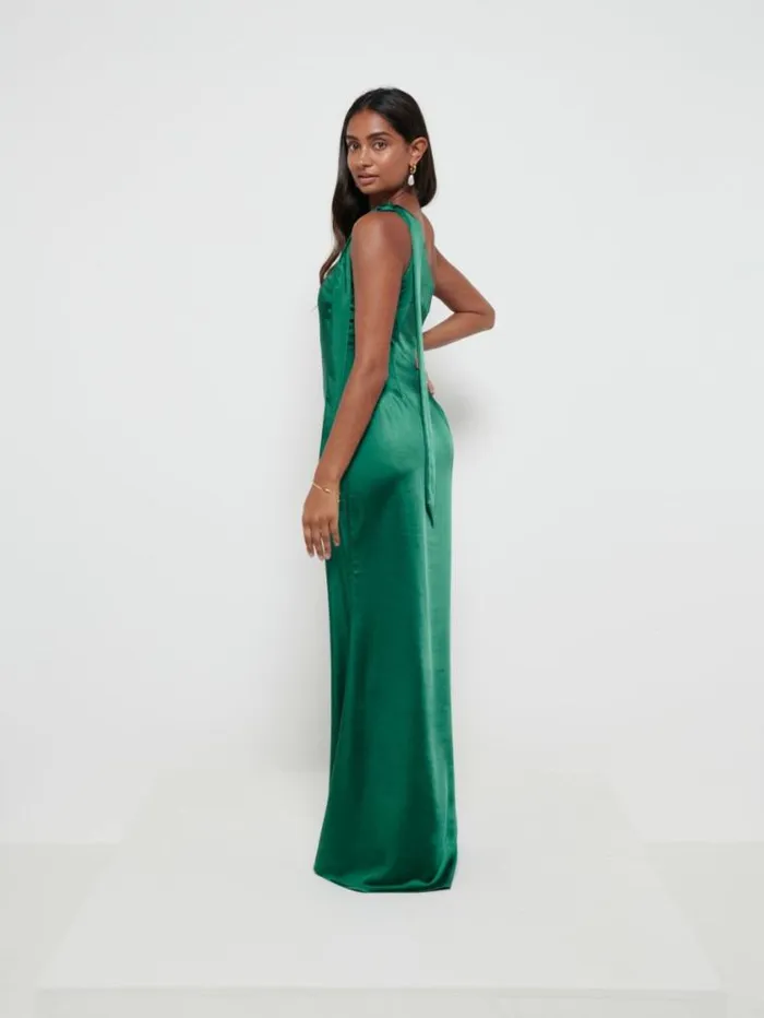 Pretty Lavish Satin Bridesmaid Dresses Amelia Tie Maxi Bridesmaid Dress Emerald 8211 Women