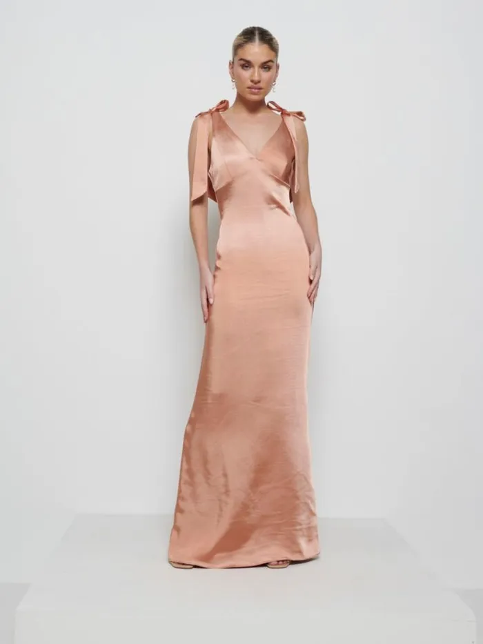 Pretty Lavish Satin Bridesmaid Dresses Piper Tie Maxi Bridesmaid Dress Matte Cinnamon 8211 Women