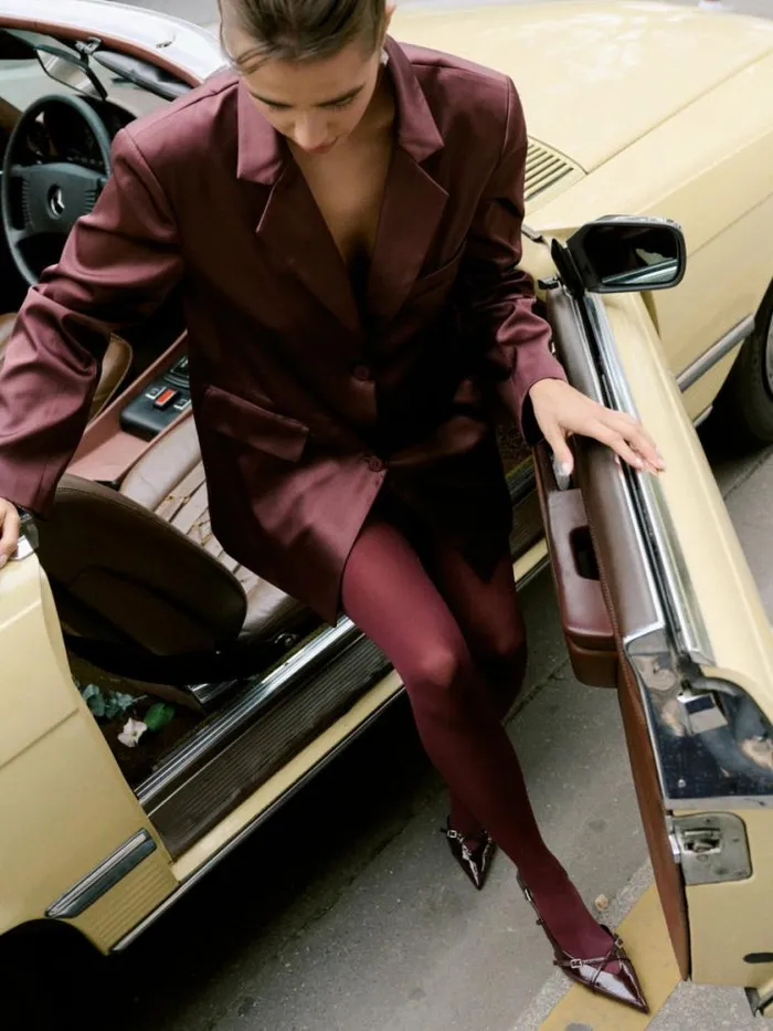 Pretty Lavish Sets Beck Satin Oversized Dad Blazer Wine 8211 Women