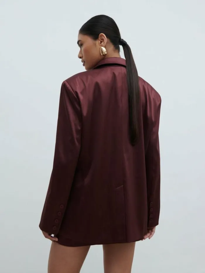 Pretty Lavish Sets Beck Satin Oversized Dad Blazer Wine 8211 Women