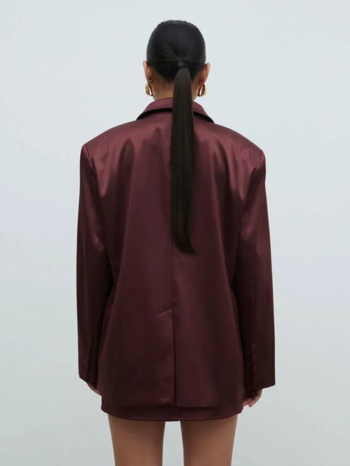 Pretty Lavish Sets Beck Satin Oversized Dad Blazer Wine 8211 Women