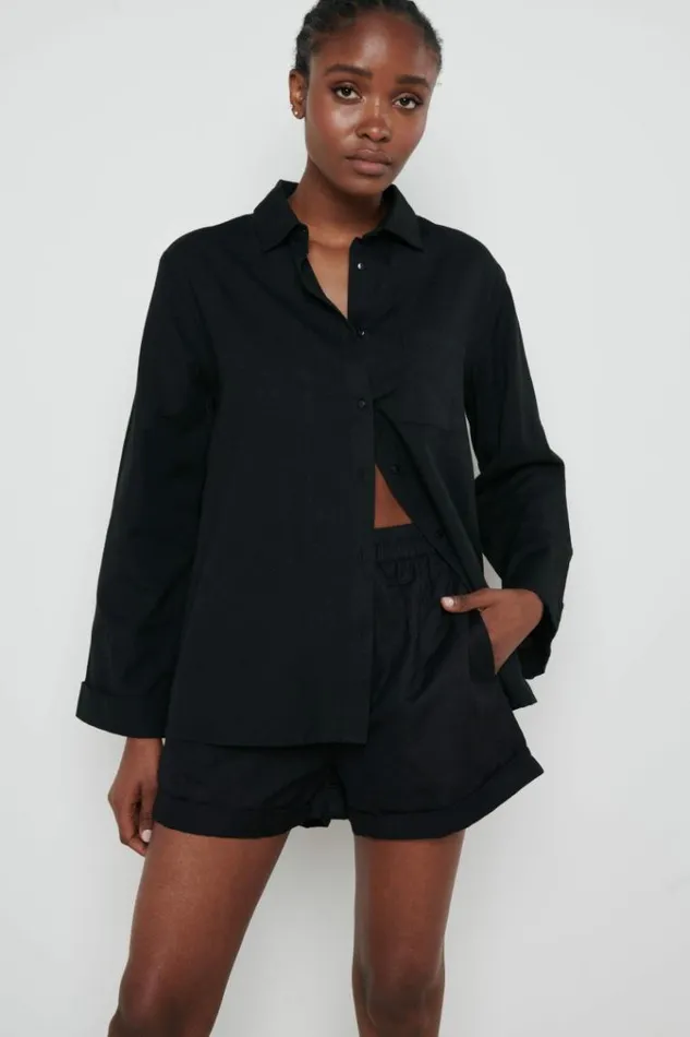 Pretty Lavish Tops Belle Boxy Linen Shirt Black 8211 Women