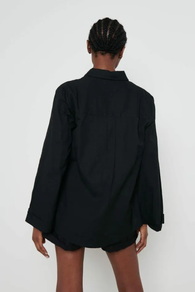 Pretty Lavish Tops Belle Boxy Linen Shirt Black 8211 Women