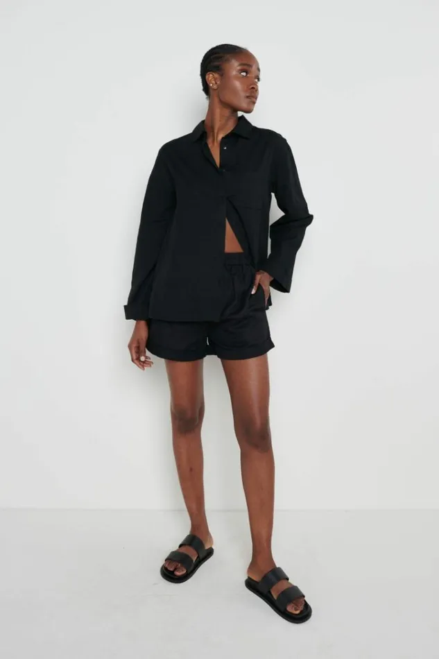 Pretty Lavish Tops Belle Boxy Linen Shirt Black 8211 Women